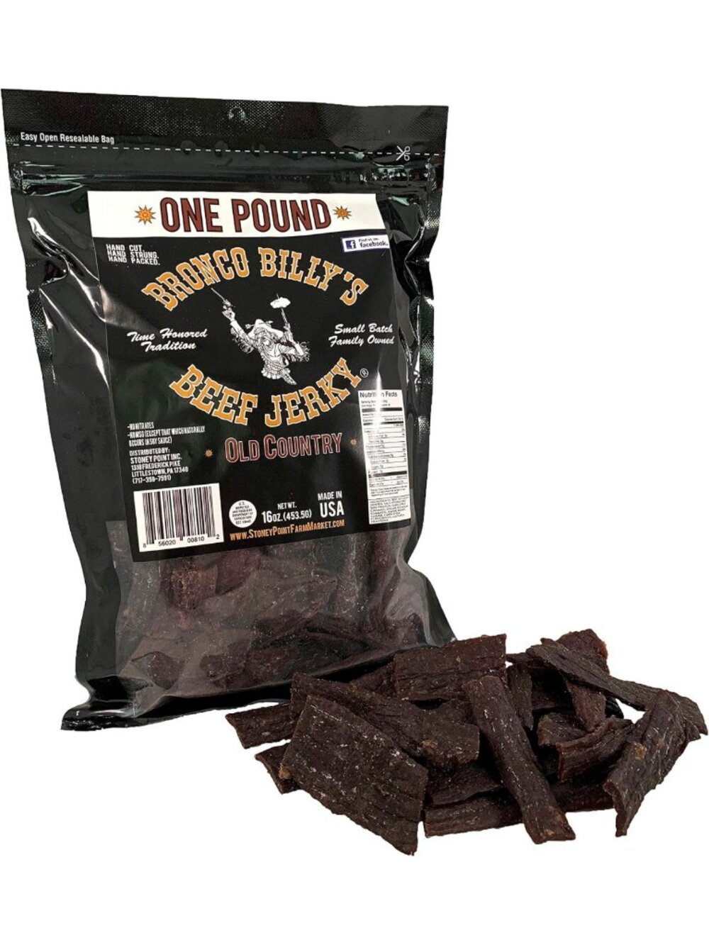 Hickory Smoked Beef Jerky - Old Country Flavor, 1 lb Resealable Bag, Snack Pack